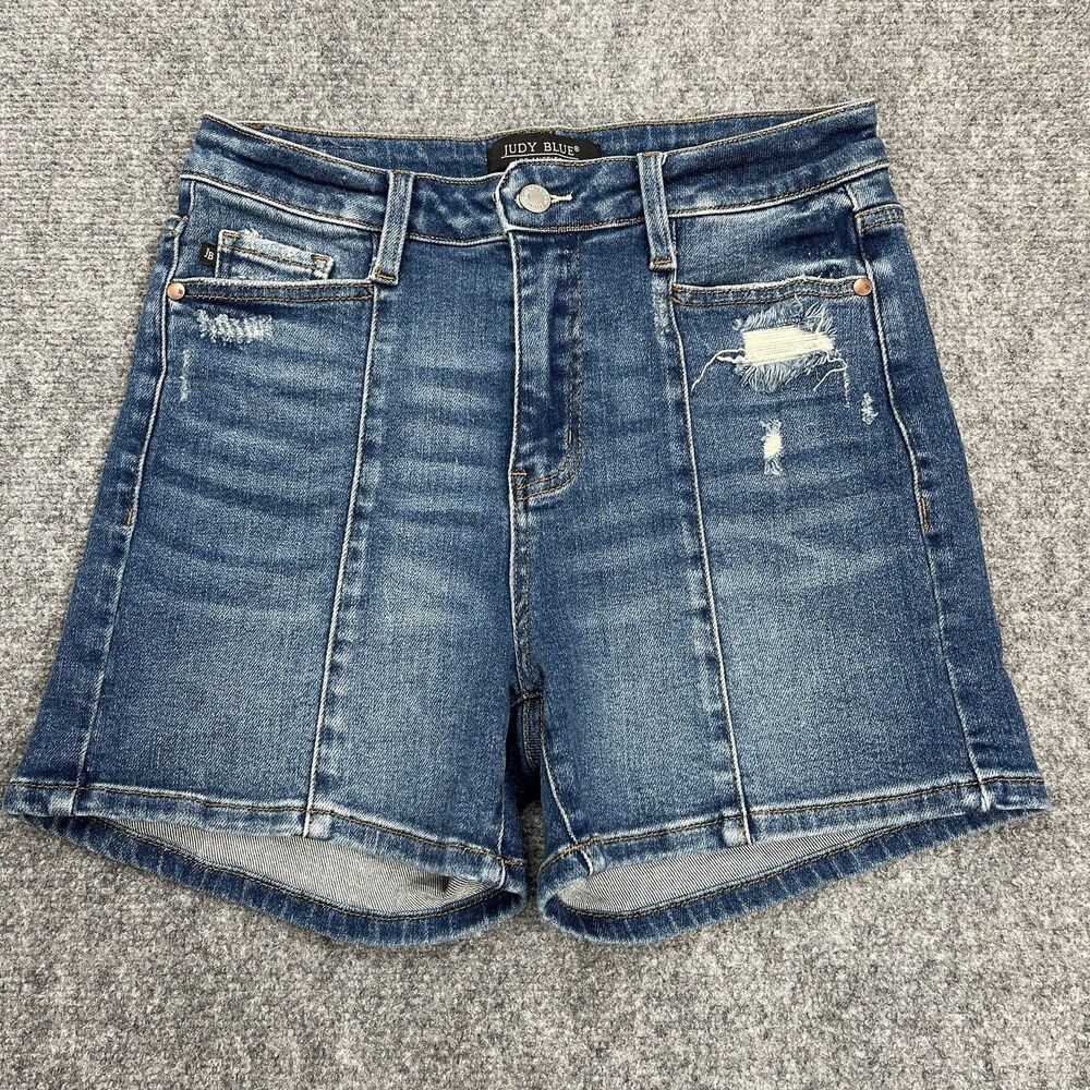 Judy Blue Denim Shorts Womens Medium High Rise Seamed Front Distressed JB150211